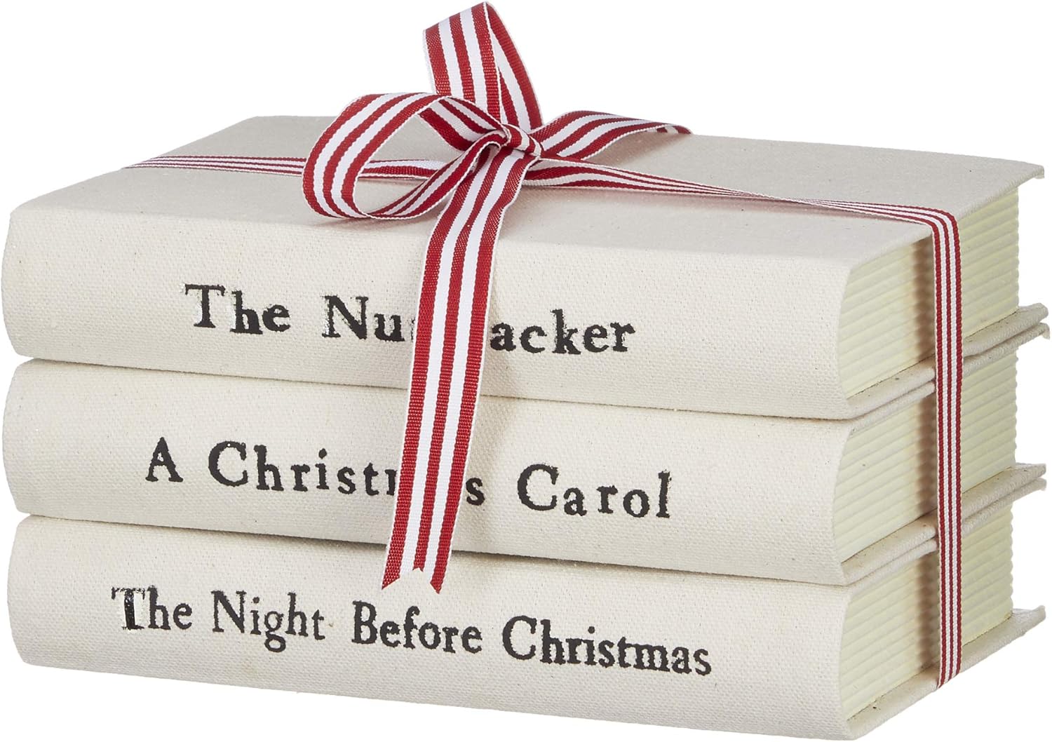 Nutcrackers - RAZ Imports Set of 3 Stacked 8in Christmas Books Tied with Red and White Ribbon
