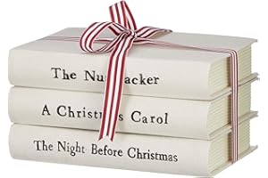 RAZ Imports Set of 3 Stacked 8in Christmas Books Tied with Red and White Ribbon