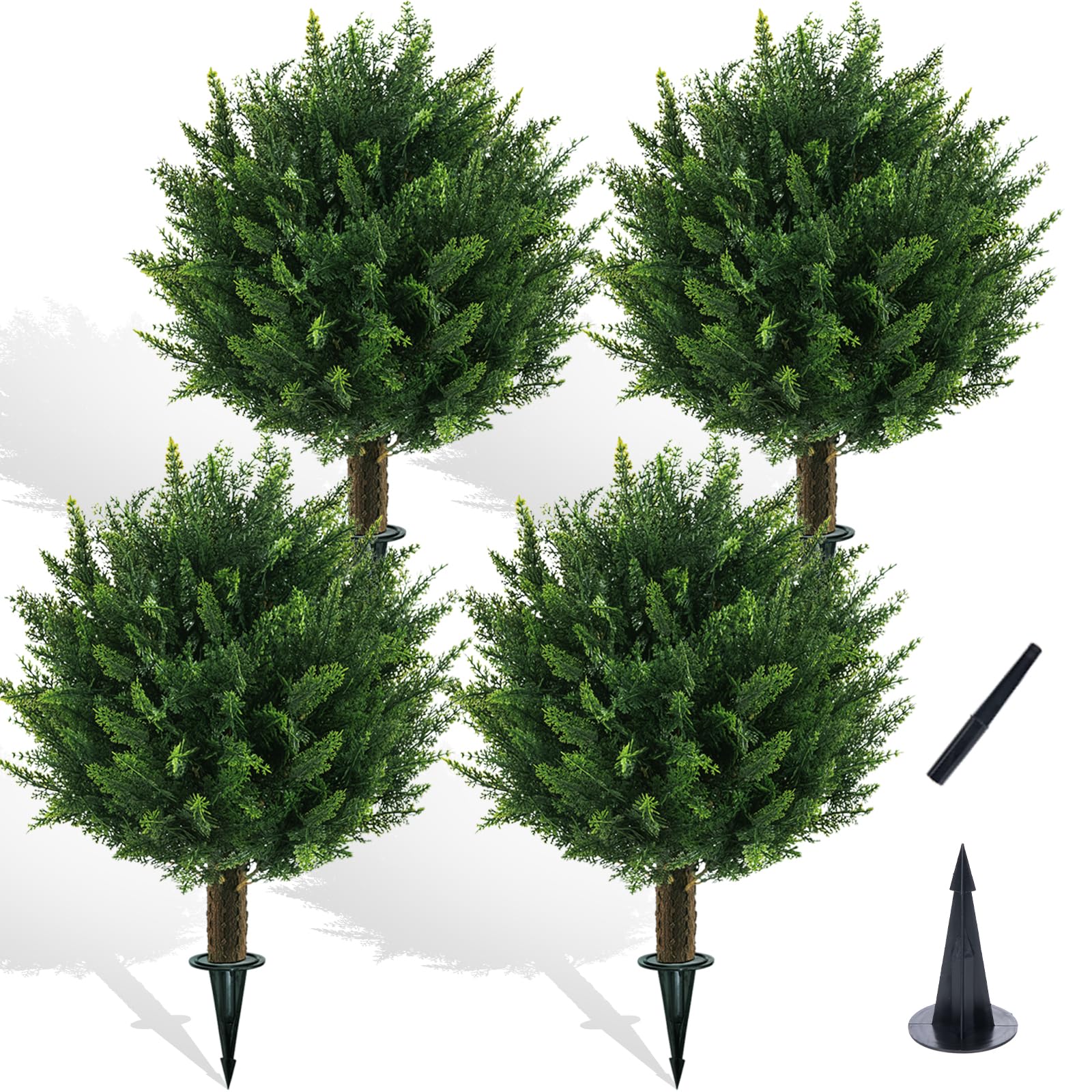 Photo 1 of **PARTIAL SET/check clerk comments**
Chillchard 21" Artificial Cypress Topiary Outdoor Plants with Spike, 4 Pack Faux Cedar Bushes UV Resistant Fake Shrubs for Front Porch Décor