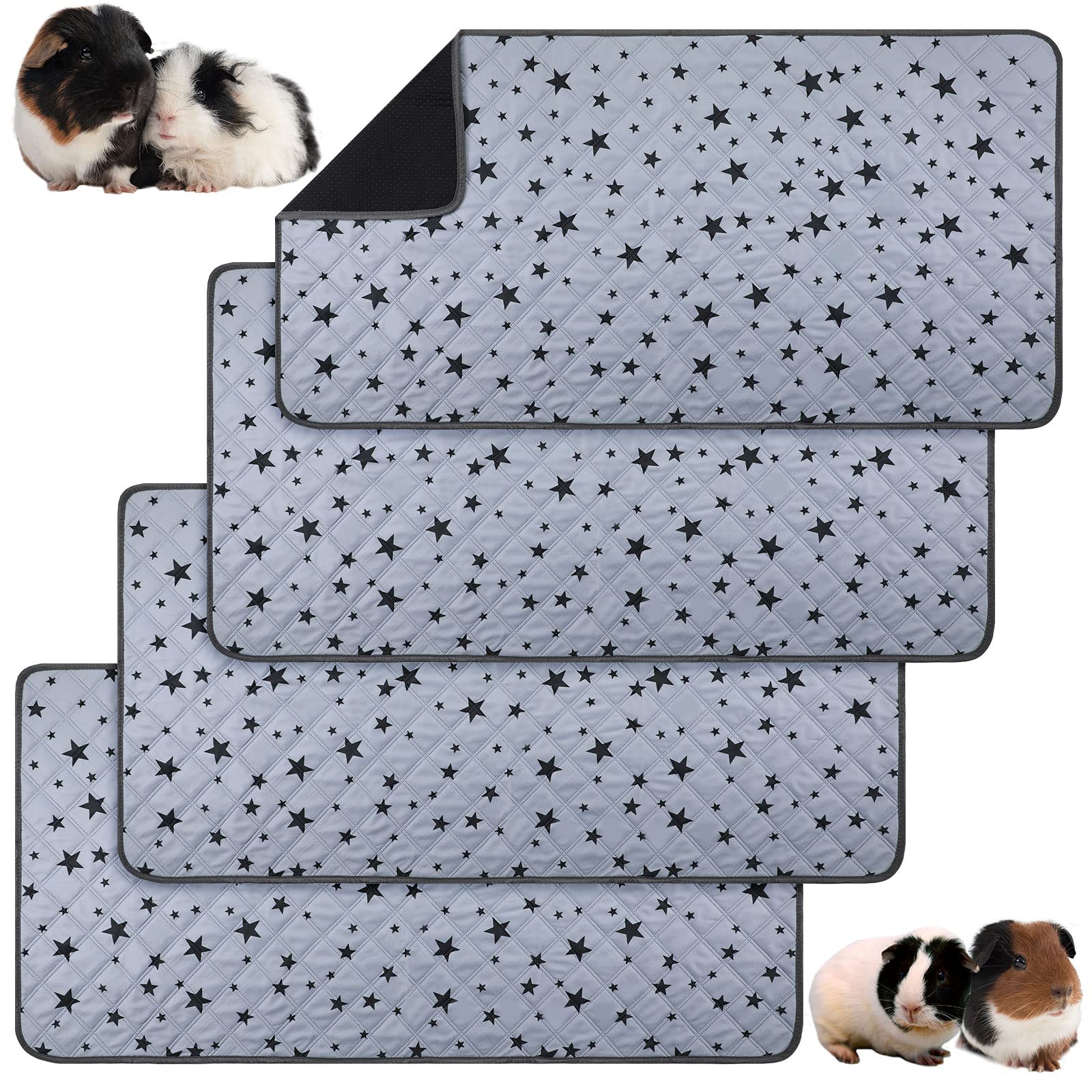 Namalu 4 Pieces Guinea Pig Cage Liners Guinea Pig Fleece Bedding Absorbent Guinea Pig Accessories Reusable Washable Guinea Pig Pee Pad Non Slip Guinea Pig Mats for Cages with Patterns (24 x 47 Inch)