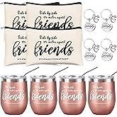 Kolewo4ever 12 Pieces Girl Trip Gifts Favors Bulk Friend Appreciation Gifts Set 4 Friends Wine Tumbler 4 Friends Cosmetic Bag 4 Keychains Appreciation Funny Long Distance Friendship Gift