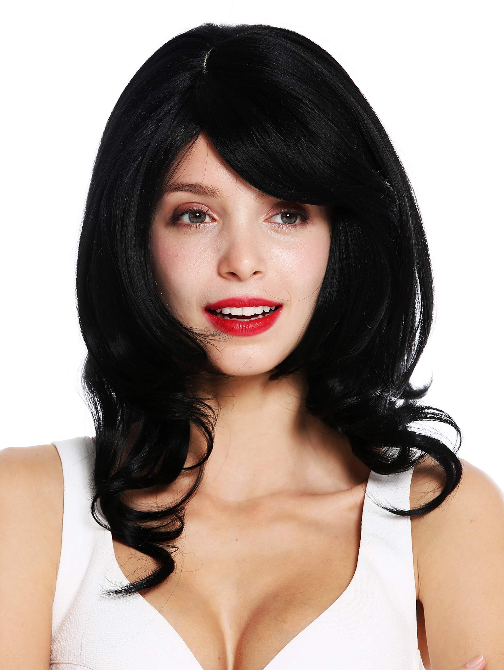 WIG ME UP - VK-44-1B quality women's wig long very voluminous wavy waved parting black