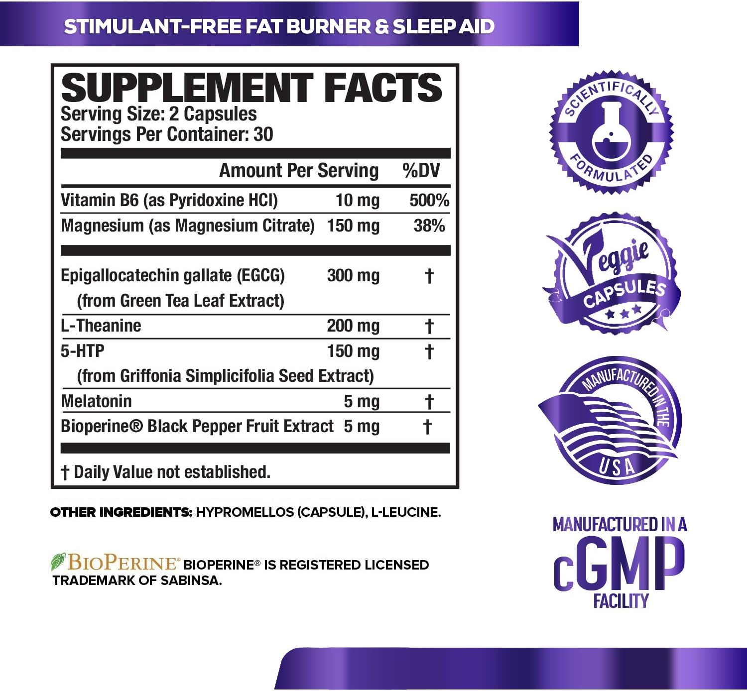 Lean PM Night Time Fat Burner, Sleep Aid Supplement, & Appetite Suppressant for Men and Women - 60 Stimulant-Free Veggie Weight Loss Diet Pills: Health & Personal Care