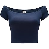 OThread & Co. Women's Off Shoulder Short Sleeve Crop Top Comfy Basic Stretch Layer Shirt