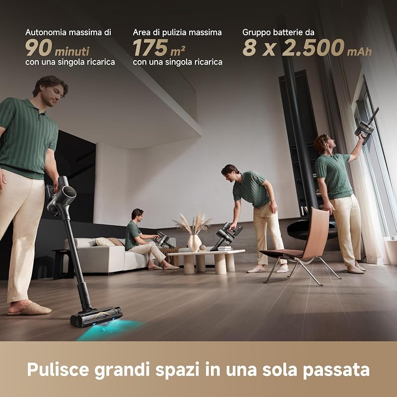 R20 SE-A Aspirapolvere senza Fili, 20.000 Pa/150 AW, Display a LED
