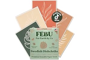FEBU Swedish Dishcloths for Kitchen | 5 Pack Floral Reusable Paper Towels Washable | Swedish Dish Towels | Non-Scratch Cellulose Sponge Cloths | No Odor, Biodegradable Cleaning Cloths