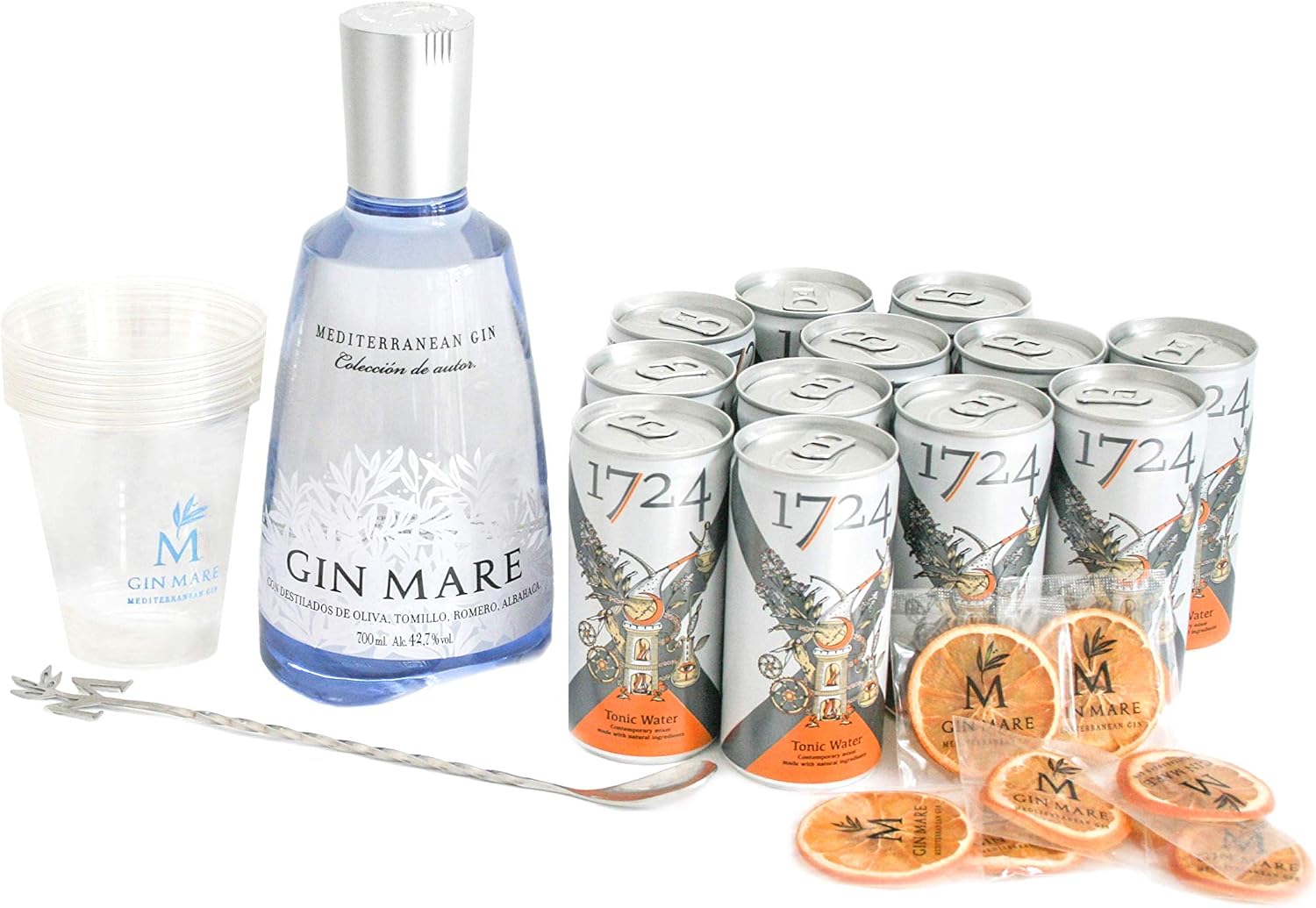 Gin Mare Home Bar (Ginebra 700 ml + 12 Tónicas Premium Seventeen + Naranjas deshidratadas + Vasos + Cucharilla removedora): Amazon.es: Alimentación y bebidas