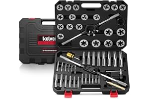 Kolvoii 52-Piece Large SAE Tap and Die Set, 1/4"-20 to 1"-14 Thread Repair Kit with Rethreading Tools & Thread Chasers, Heavy-Duty GCr15 Steel for Internal & External Threads