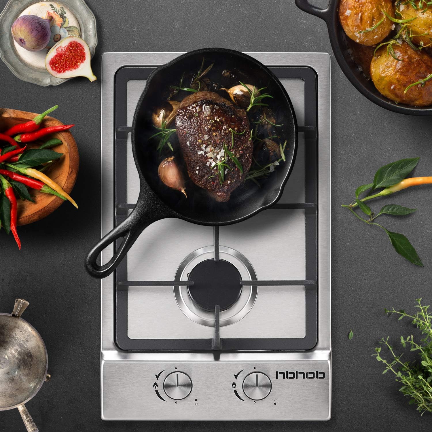 12In Gas Cooktop High Gas Stove Gas Hob Stove Top Rv Stove 2 Burners Gas Range Double Burner Gas Stoves Kitchen High Gas Stove Stainless Steel Built-In Gas HobLPG/NG Dual Fuel Easy to Clean: Kitchen & Dining