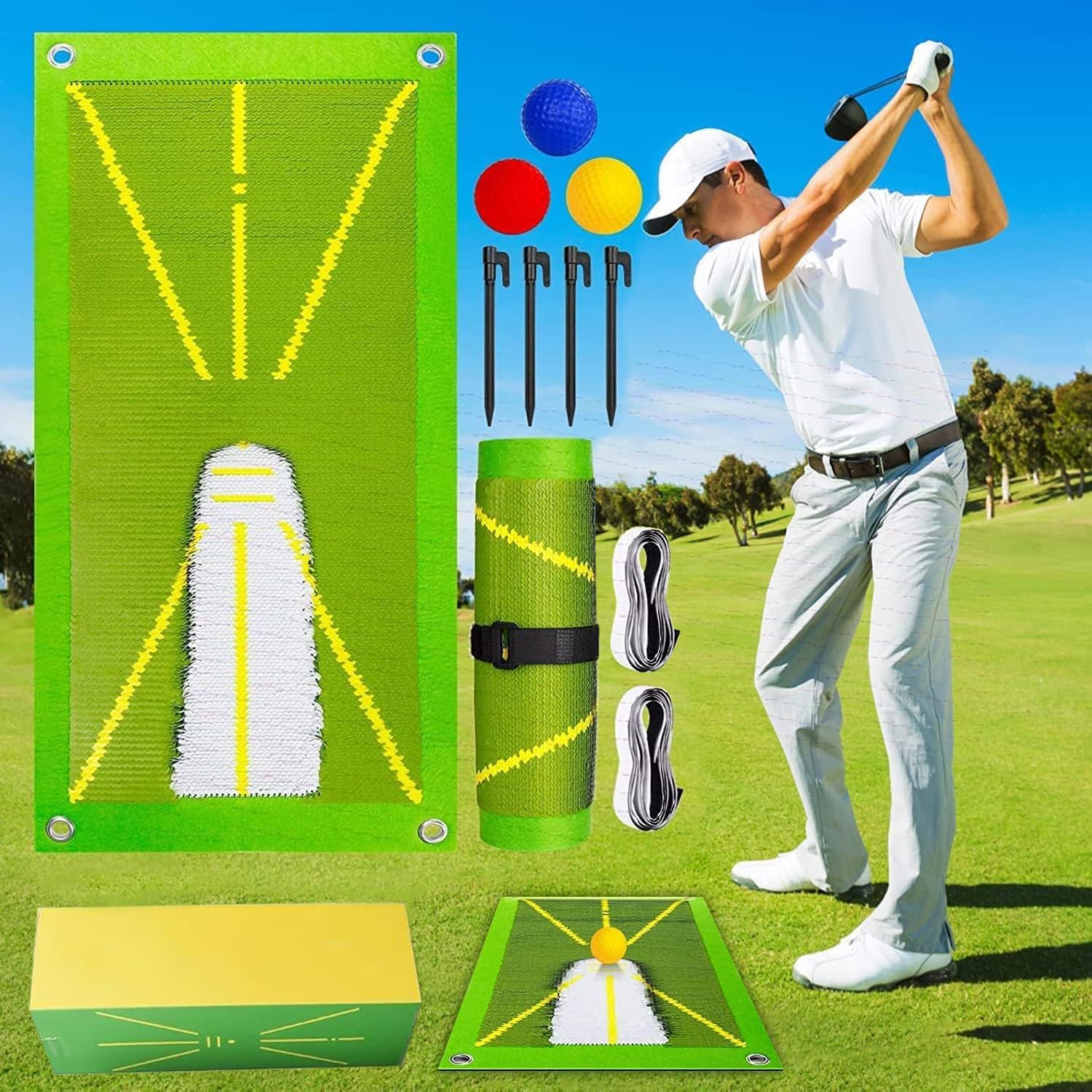 Golf Mat, Golf Practice Mat with Instant Feedback for Indoor/Outdoor, Golf Divot Swing Mat Training Aids Equipment for Beginners & Advanced Players