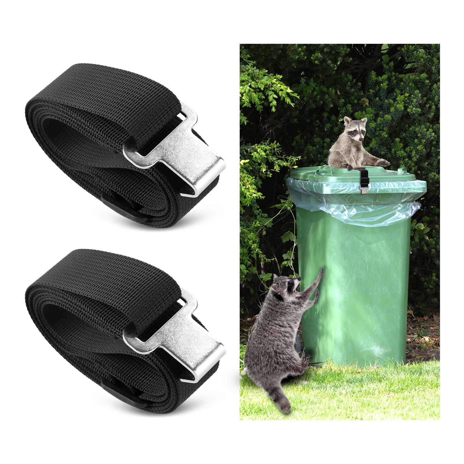 2pcs Trash Can Strap, 27.56x1.41in Adjustable Wheelie Bin Strap Strong Garbage Can Lock Trash Bin Lid Accessories Parts for Outside Use to Prevent Animals from Tipping Over Locking Trash Bin(Black)