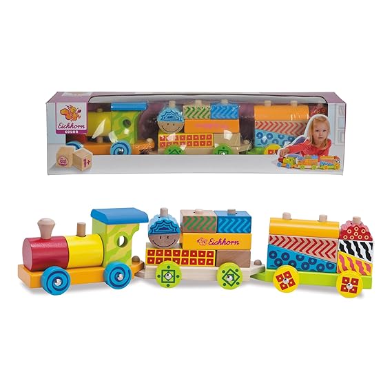 Eichhorn 100002223 - Kleiner Zug mit 15 Bausteinen, 18-tlg., 41cm lang, Birkenholz