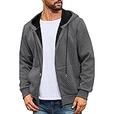 Auxo Mens Zip Up Hoodie Full-Zip Hooded Sweatshirts Heavyweight Sherpa Hoodies Fleece Jackets Winter Warm Coats