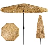HOMSHADE 9ft Hula Thatched Hawaiian Style Tiki Umbrella with Crank & Tilt, UPF 50+ Nylon Thatch & 220GSM Polyester Canopy, 8 Heavy-Duty Steel Ribs for Outdoor, Patio, Beach, Pool, Backyard, Garden