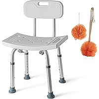 Shower Chair Set of 3 - Includes Back Scrubber & Additional Sponge - Anti Slip for Safety, with 8 Adjustable Heights Portable