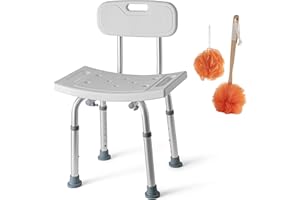 Medical king Shower Chair Set of 3 - Includes Back Scrubber & Additional Sponge - Anti Slip for Safety, with 8 Adjustable Heights Portable - Tool Free Shower Chair - Bath Chair for Elderly