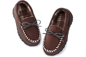 NCCB Boys Girls House Slippers Memory Foam Moccasin Shoes Furry Plush Lining Non Slip Indoor Outdoor Boys Slippers for Big Kids Little Kids