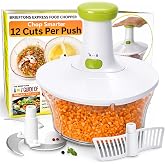 Brieftons Express 6.8-Cup Manual Food Chopper and Vegetable Salad Processor | Hand pump chops onion, garlic, herbs, carrot, tomato, kale, 3-leaf stainless steel blade, tear-free, salsa maker | camping RV