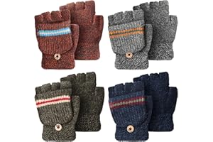 Yahenda 4 Pairs Kids Mittens Fingerless Gloves Winter Knitted Convertible Mittens for Toddler Boy Girl Aged 5-10