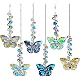 HDCRYSTALGIFTS 6PCS Crystal Butterfly Suncatchers for Window Hanging Ornaments, Rainbow Maker Sun Catchers Indoor Window Wedding Garden Home Decor Glass Ornaments for Christmas Tree Gifts