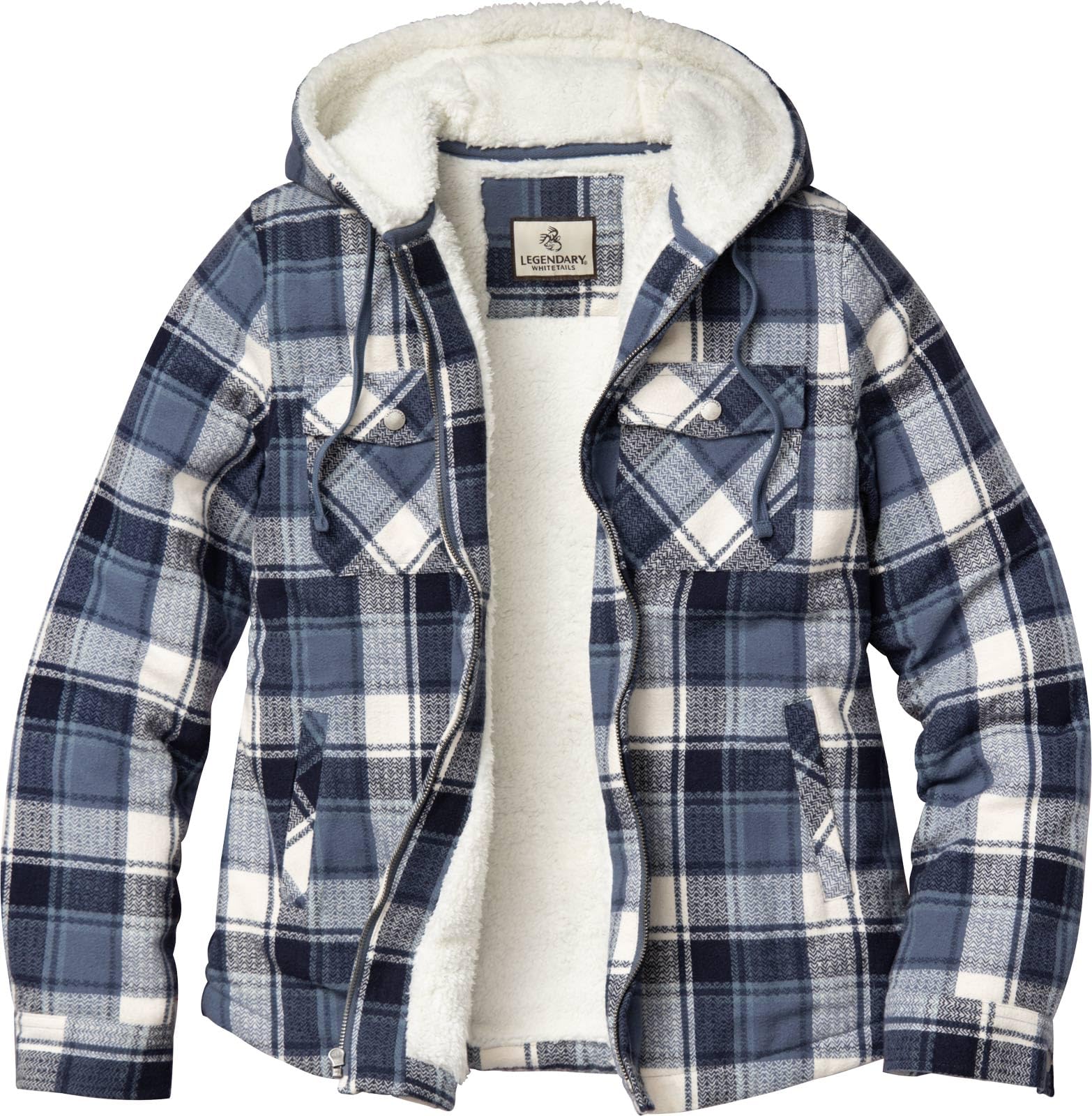 Legendary Whitetails Womens Hooded Shacket with Drawstring Hood Berber Lined Shirt Jacket, Midnight Moon Plaid, LRG Image
