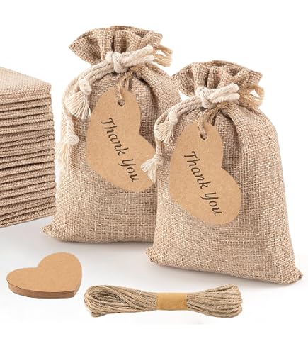 20 Sacs Cadeaux En Jute Avec Cœur - Cordon Serrage - Idéal Cadeaux, Mariages Et DIY