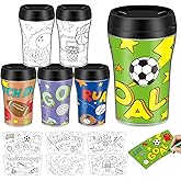 Yiyiring Set of 12 Sports Ball DIY Color Your Own Cups 10 oz Football Baseball Golf Basketball Bowling Soccer Coloring Cups Color Your Own Plastic Mugs for Party Favors Activities Gifts