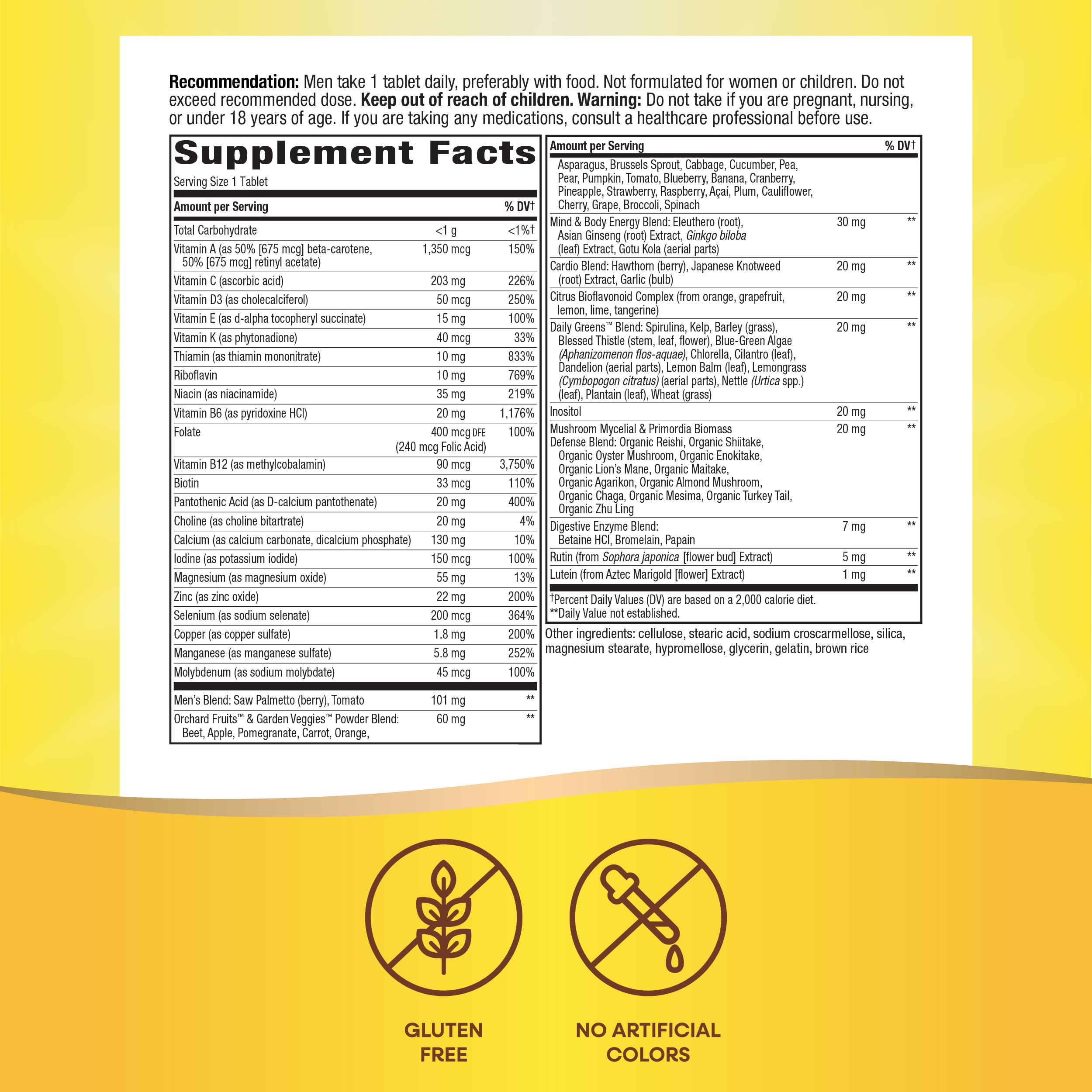 Nature's Way Alive! Men’s 50+ Daily Ultra Multivitamin, High Potency Formula, Supports Healthy Brain, Eyes & Heart*, with Methylated B12, Gluten-Free, 60 Tablets (Packaging May Vary)