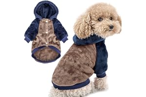 FabriCastle Dog Hoodie Sweater for Small Dogs Boy and Girl, Dog Clothes S XS XXS Puppy Sweatshirt, Pet Outfit, Cat Clothing Super Soft Warm Snap On Closure (Khaki-Navy, X-Small)