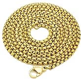 VENICEBEE® Best Gold Plated Stainless Steel Chain Medical Grade 316L Surgical Metal Rounded Box Venetian Link Necklace 28" INCHES 2.4MM Wide Perfect Chain 28 inch + Pouch - HYPOALLERGENIC LEAD-FREE METAL