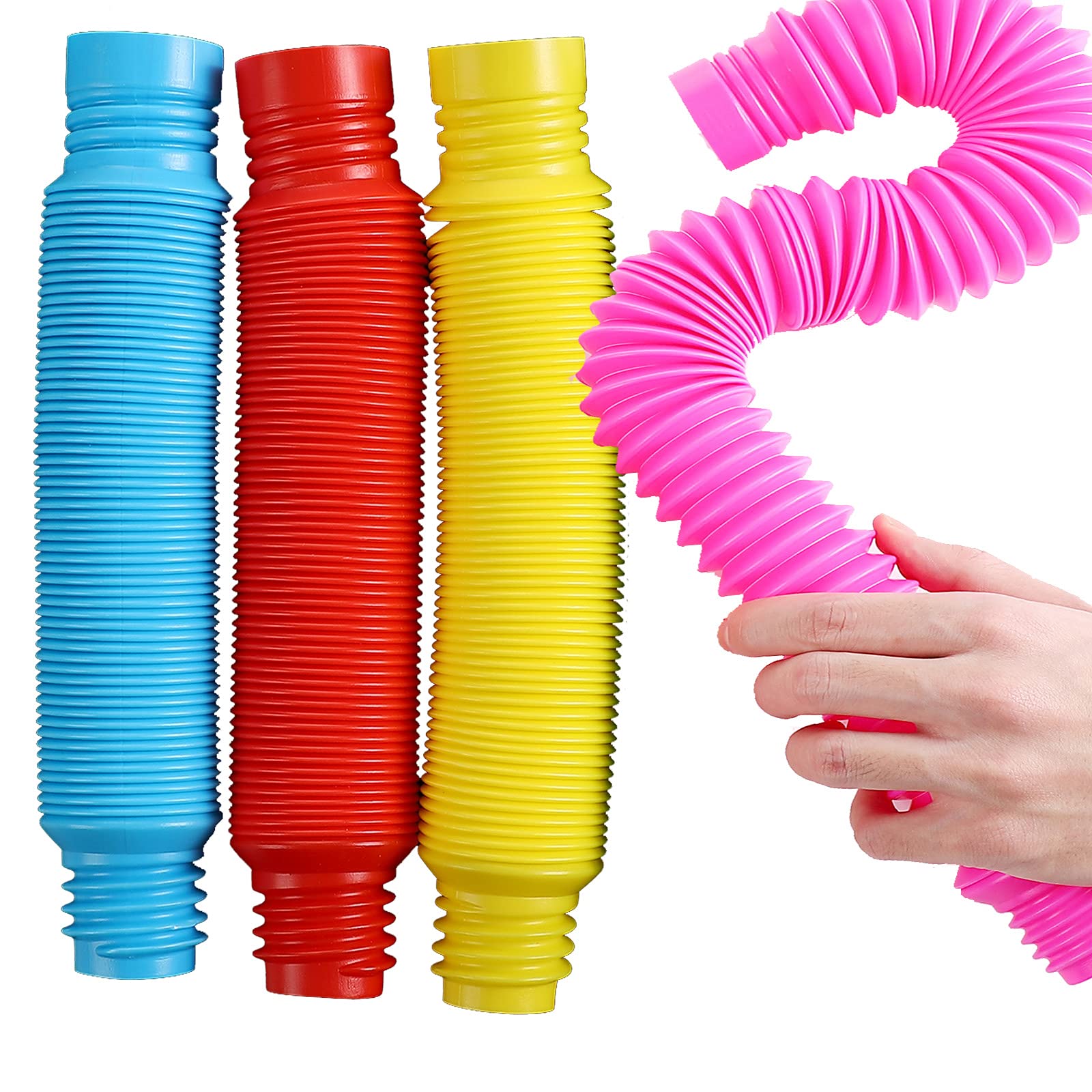 AUFIKR Fidget Pop Tube Toys for Kids and Adults, 4 X-large Pop Multi-Color Tubes Sensory Toy (multicoloured)