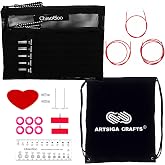 ChiaoGoo Twist Red Lace 4-inch Mini 7400-M Interchangeable Set | US 000, 00, 0, 1, 1.5, Circular Knitting Needles, Stainless Steel, 3 Mini Cables, Project Bag