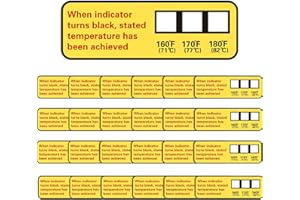 Dunzoom 48 Count Dishwasher Temperature Test Strips 3-Temp 160°f/71℃, 170°f/76.5℃, 180°f/82℃ Bulk Heat Test Labels for Commercial Home Dishwashers Waterproof Adhesive Stickers