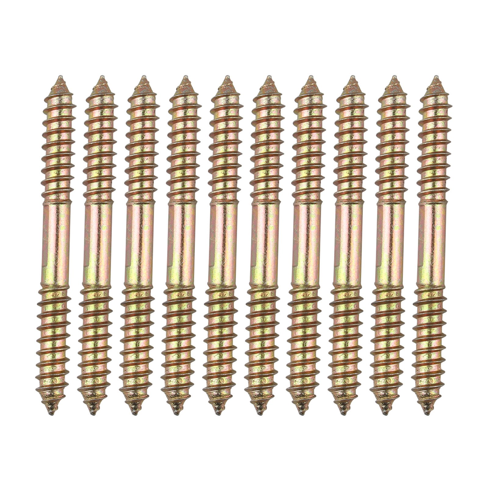 HALJIA 10Pcs M8 x 80mm Double Head Ended Wood to Wood Screws Self-tapping Thread Bolts for Furniture Fixing Dowel