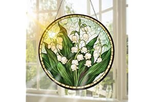 Pavemlo Lily of The Valley Suncatcher Indoor Stained Glass Window Hanging - Flowers Window Hanging Decoration - Handmade Sun 