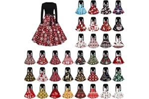 Christmas Snowflake Red Black Plaid Hepburn Dresses for Women Classic Vintage Long Sleeve Women's Trendy Winter Dress