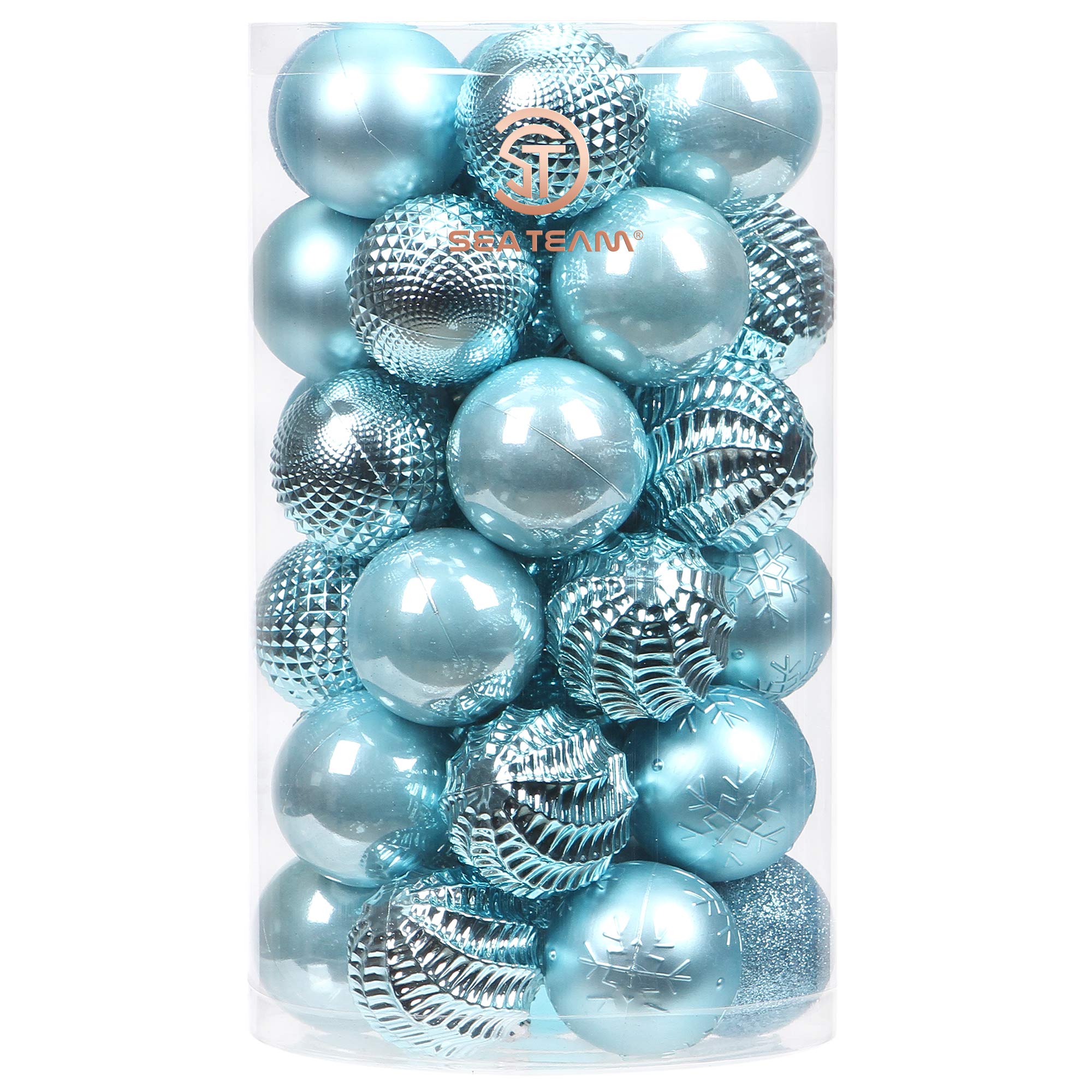 Sea Team 41-Pack Christmas Ball Ornaments with Strings, 60mm/2.36" Medium Size Baubles, Shatterproof Plastic Christmas Bulbs, Hanging Decorations for Xmas Tree, Holiday, Wedding, Party, Baby Blue — image 1