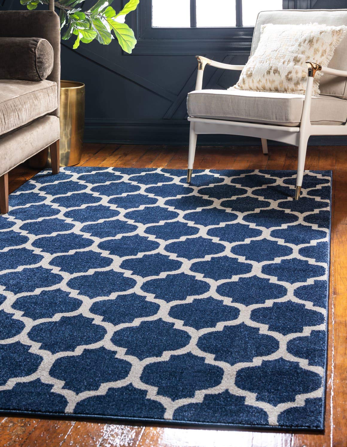 Unique Loom Trellis Collection Area Rug - Philadelphia (10' x 13' 1" Rectangle Dark Blue/Navy Blue) Image