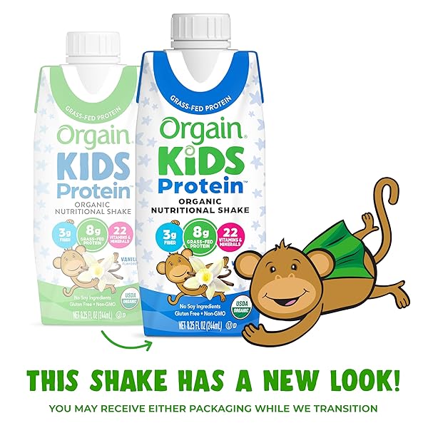 ORGAIN ORGANIC KIDS NUTRITIONAL PROTEIN SHAKE, VANILLA, HEALTHY KIDS SNACKS, 8G DAIRY PROTEIN, 3G FIBER, 22 VITAMINS & MINERALS, NO SOY INGREDIENTS, GLUTEN FREE, NON-GMO, 8.25 FL OZ (PACK OF 12)