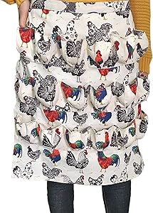 ETIUC Durable Egg Gathering Apron 18 Deep Pockets Cotton Canvas Fabric for Duck Goose Quail Dove Eggs Holder Easter Egg Collecting Apron Chicken Coop Tool Hen Rooster Print
