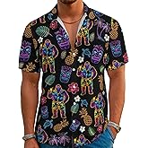 Mens Funny Neon Hawaiian Shirts 3D Graphic Button Down Short Sleeve Shirt Summer Beach Aloha Tops Theme Party