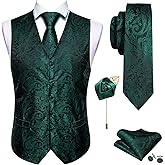 Barry.Wang Men's V-Neck Suit Vest Solid Paisley Waistcoat Silk Tie Hanky Cufflink Clip Set Wedding Party Business Formal