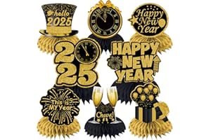 COCOMIGO 8pcs New Years Decorations 2025 Honeycomb Centerpieces, New Years Table Decorations,3D New Years Centerpieces for Tables New Years Eve Party Supplies Honeycomb centerpieces for New Years Decorations