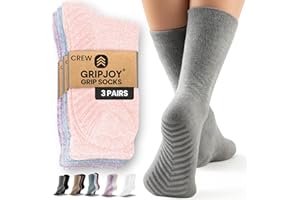 Gripjoy Grip Socks for Women, Grippy, Non Slip, Gripper Socks for Women & Men, Pilates, Yoga, Hospital, 3 Pairs, Crew