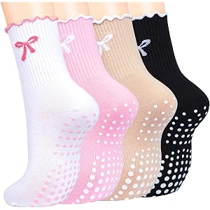 Toes Home Pilates Socks for Women, Grip Yoga Crew Socks, Non Slip Socks | Grippy Socks Woman for Barre, Sticky Slipper Socks