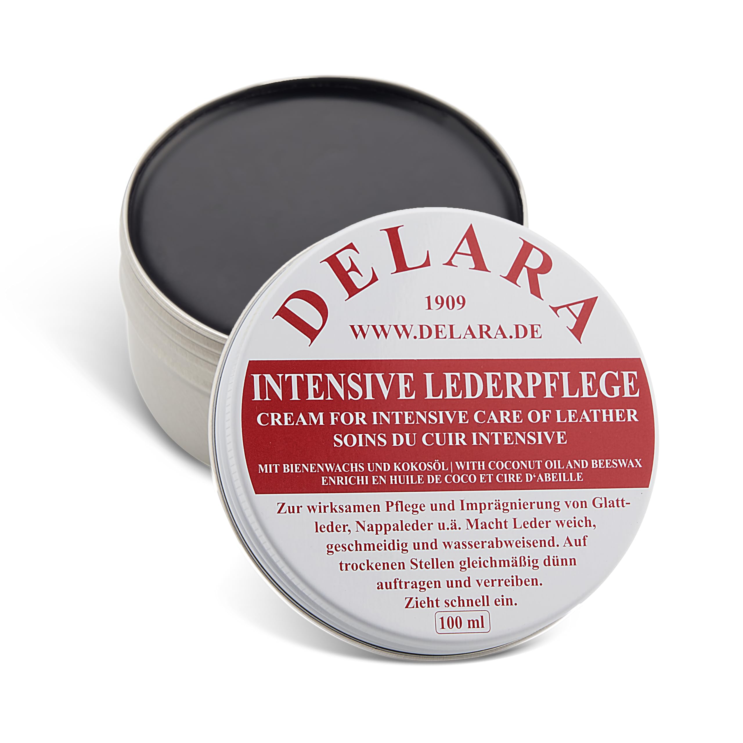 DELARA Intensive leather care – black, 100 ml – Impregnates and protects leather very effectively, new formula with high-quality coconut oil and beeswax