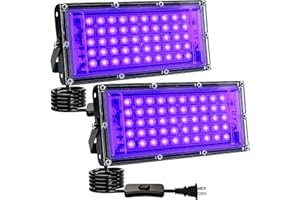 Indmird 2 Pack 60W Black Lights, Blacklight Flood Light with Plug and Switch,for Glow Party, Halloween, Fluorescent Poster, B