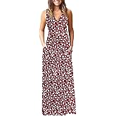 AUSELILY Women's Sleeveless Formal Dress Deep V Neck Loose Plain Cocktail Long Maxi Dresses with Pockets 2026 New
