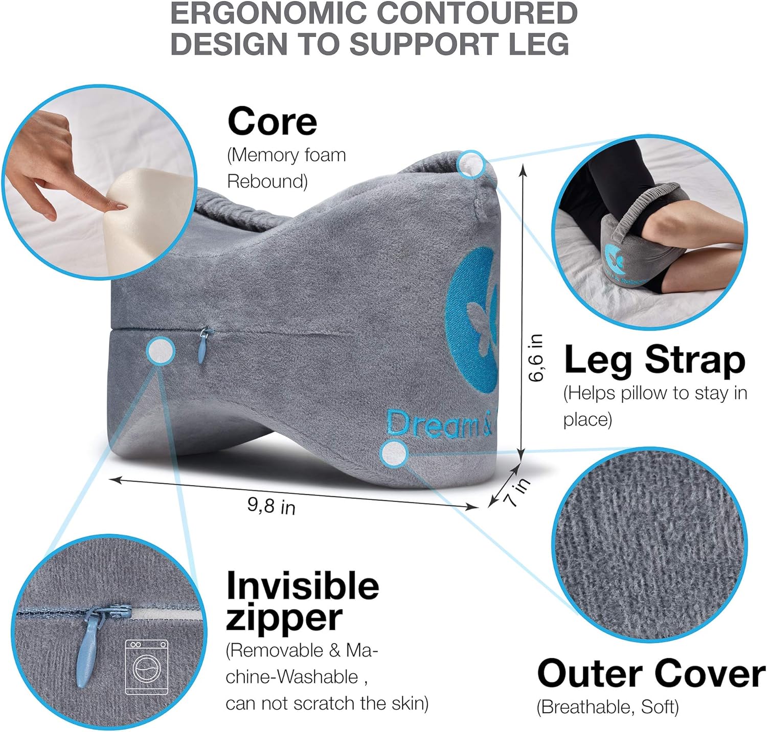 Leg Pillow Memory Foam Knee Pillow for Side Sleepers for Between Legs Dream Hip Pillow Knee Pillows for Sleeping Leg Pillows for Sleeping on Side SI Joint Sciatica Orthopedic Knee Pillow for Back Pain: Kitchen & Dining