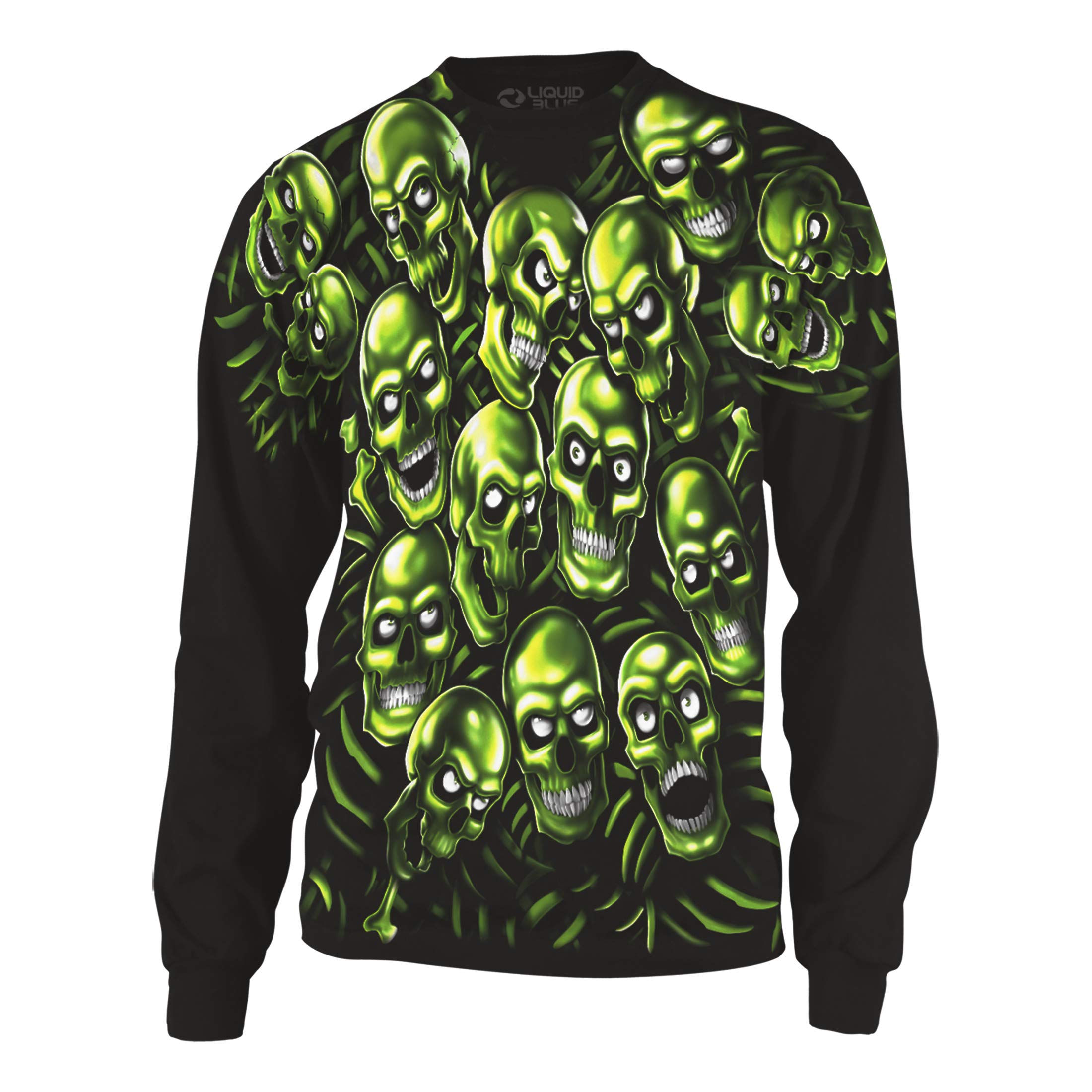 Liquid Blue Skull Pile Fantasy All Over Print Long Sleeve T-Shirt